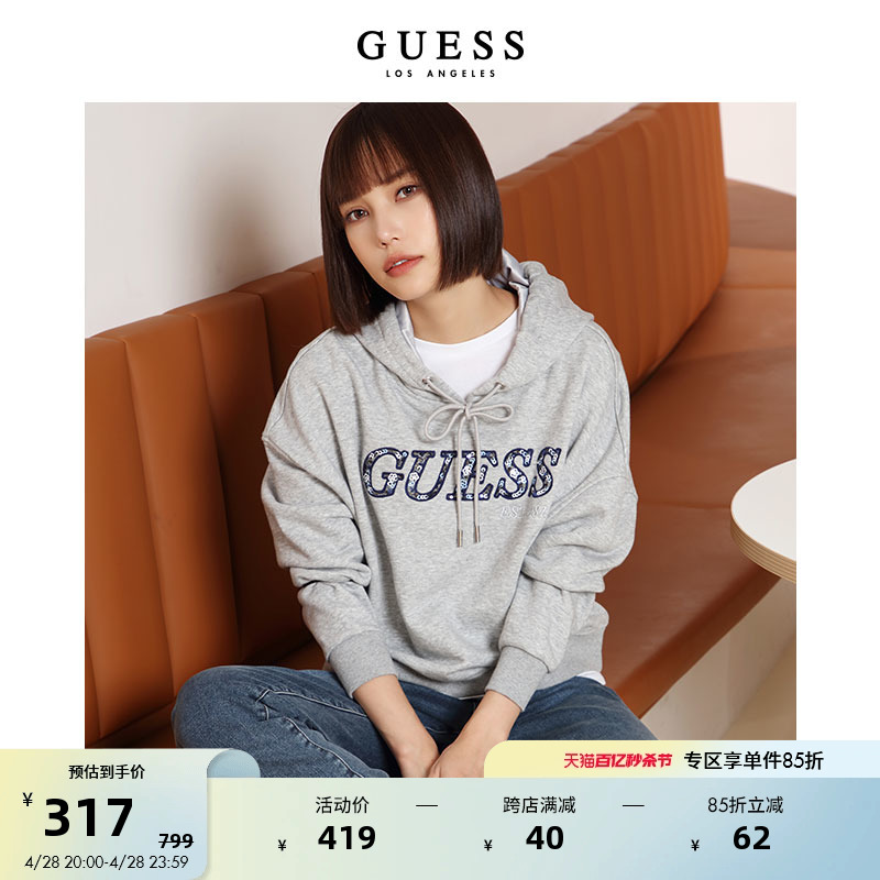 GUESS女士美式字母印花oversize通勤连帽卫衣-W3RQ09KBKM0-封面