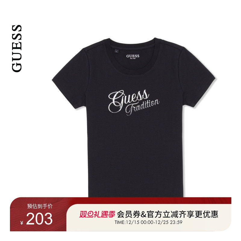 GUESS女士休闲经典镶钻百搭简约短袖T恤-YP2K2430