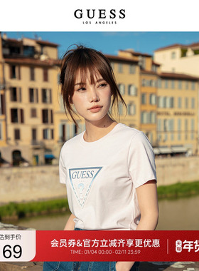 GUESS女立体印花设计感小众圆领短袖正肩T恤上衣YN2K8406K