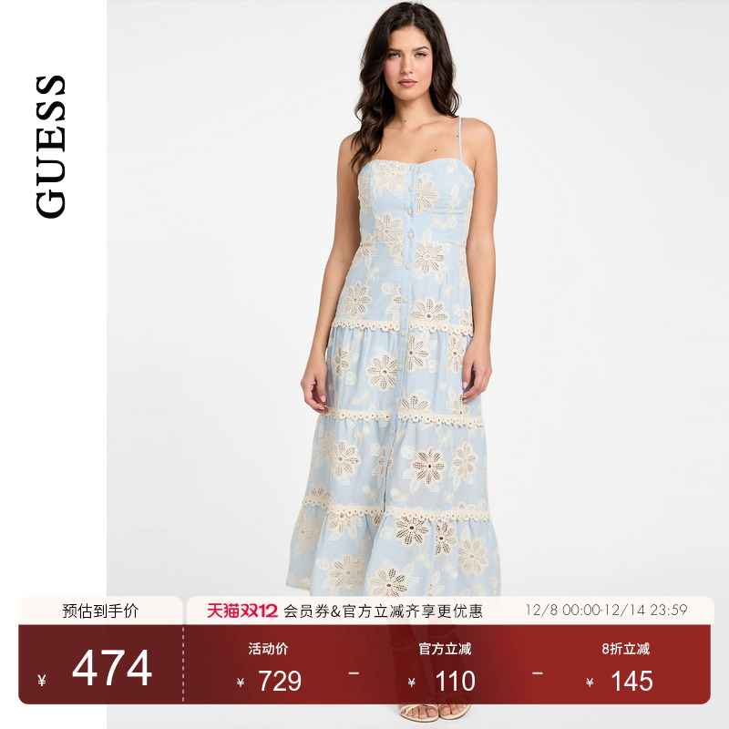 GUESS女士青春田园蕾丝镂空吊带连衣裙-W5YK42WHEO0