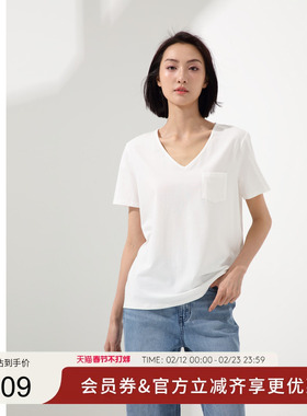 GUESS24年新款夏季女士经典设计口袋纯色V领短袖T恤-Q4PI31K2Q40