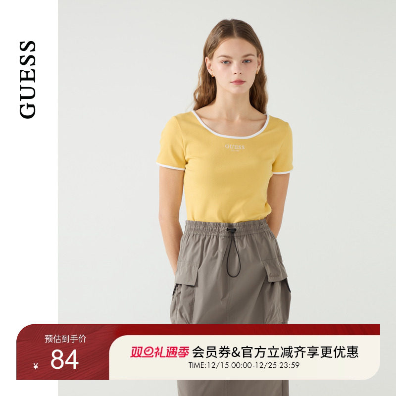 GUESS女士青春撞色绣花logo简约短袖T恤-W5PP84K2Q40