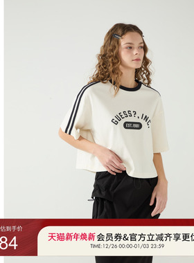 GUESS女士美式青春潮流撞色织带短袖T恤-W5PP83K2Q40