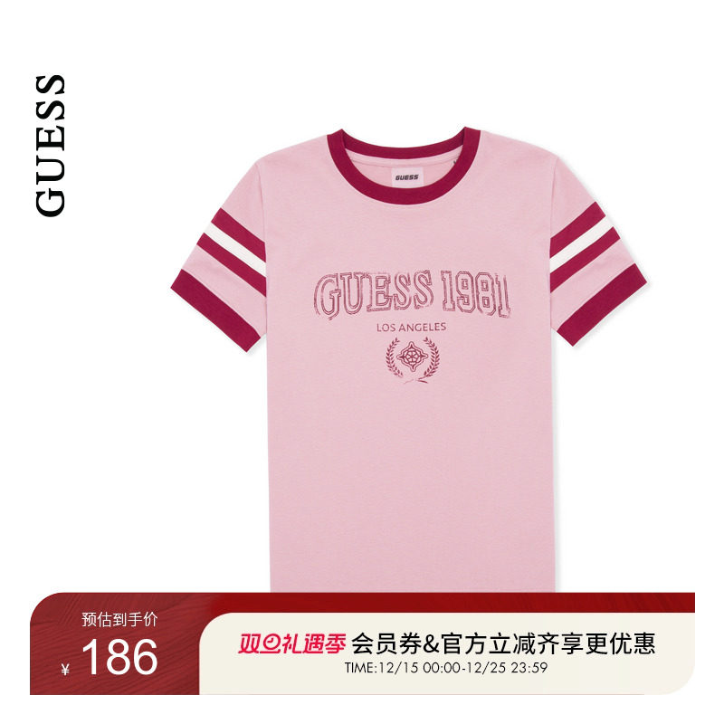 GUESSLOGO印花直筒圆领短袖T恤