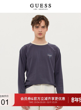 GUESS男士薄款休闲领宽松长袖T恤上衣-MM2K7600