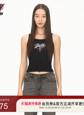 【GUESS x YUEQI QI联名系列】女士时髦罗纹针织撞色logo圆领背心