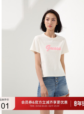 GUESS女士黑粉白粉撞色芭比搭配T恤短袖-Q4PI09K2Q40