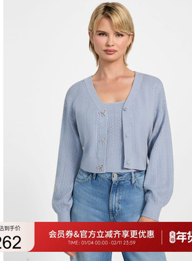 GUESS 女士慵懒长袖蝴蝶结开衫针织衫-W5YR01Z2ZK2