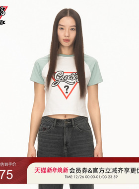 【GUESS x YUEQI QI联名系列】女士撞色插肩袖罗纹圆领T恤短袖