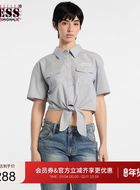 【明星同款】GUESSOriginals夏女士露腰翻领短袖衬衫-W5GH0MWH7Q1