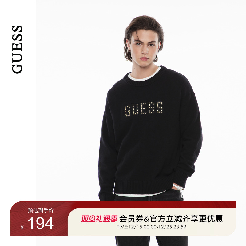 GUESS镶钻logo设计圆领毛衣