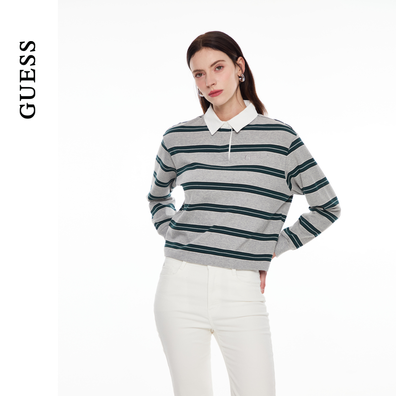 GUESS小众复古条纹纯棉长袖卫衣