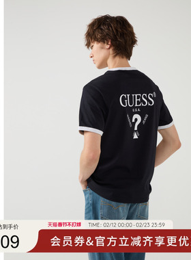 GUESS男女同款舒适撞色设计罗纹短袖T恤-M5PP57K2Q40