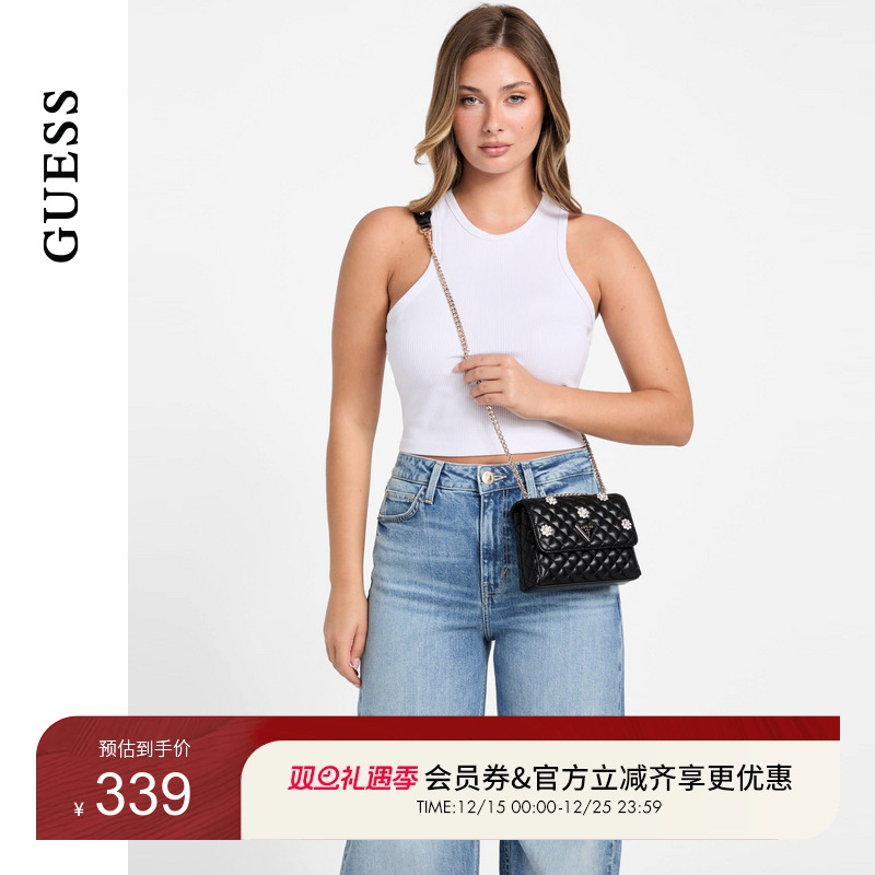 GUESS女士气质菱格纯色链条单肩斜挎包-EG867978