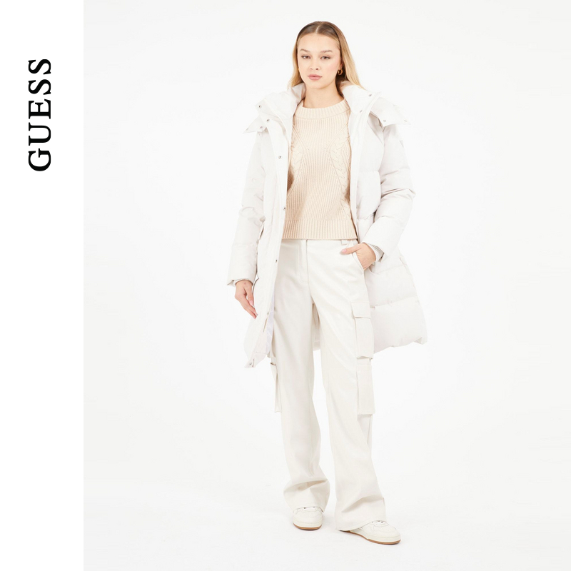GUESS日常连帽中长款羽绒服