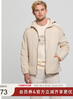 GUESS男士纯色百搭长袖连帽夹克外套-M5RL14WGUM0