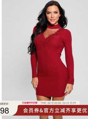 GUESS女士复古时尚舒适修身针织连衣裙-W5RK14Z2Y50