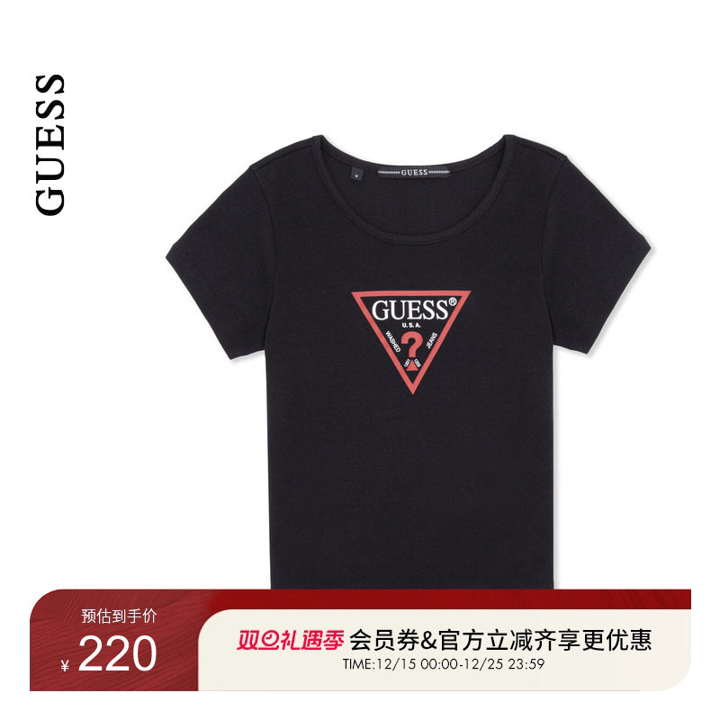 GUESS女士休闲经典logo倒三角直筒短袖T恤-OP2K5405
