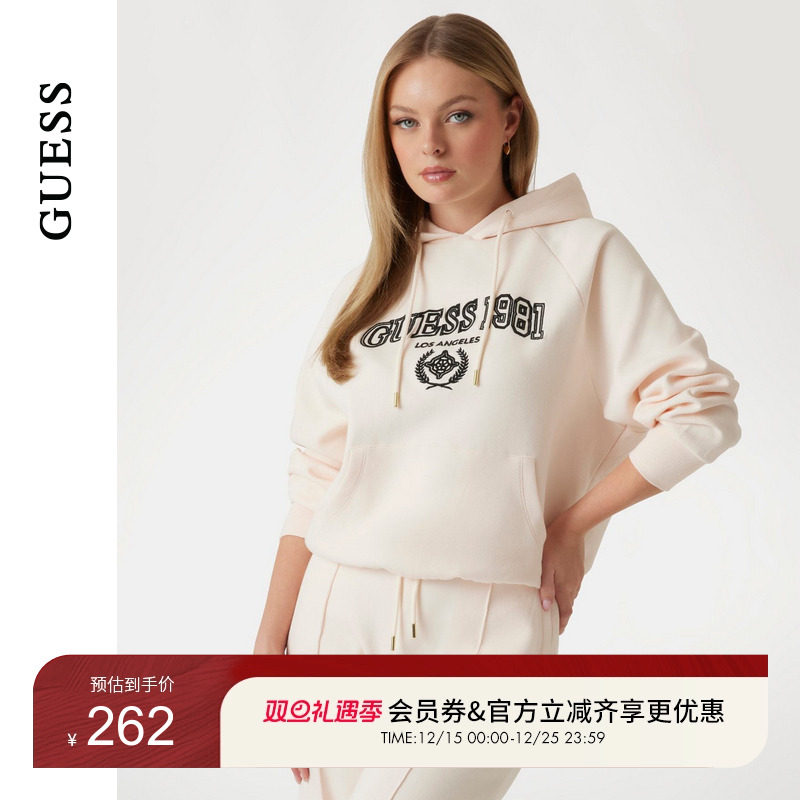 GUESS字母印花长袖连帽卫衣