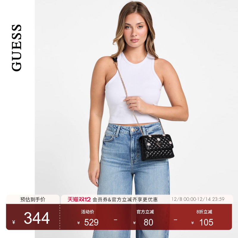 GUESS女士气质菱格纯色链条单肩斜挎包-EG867978