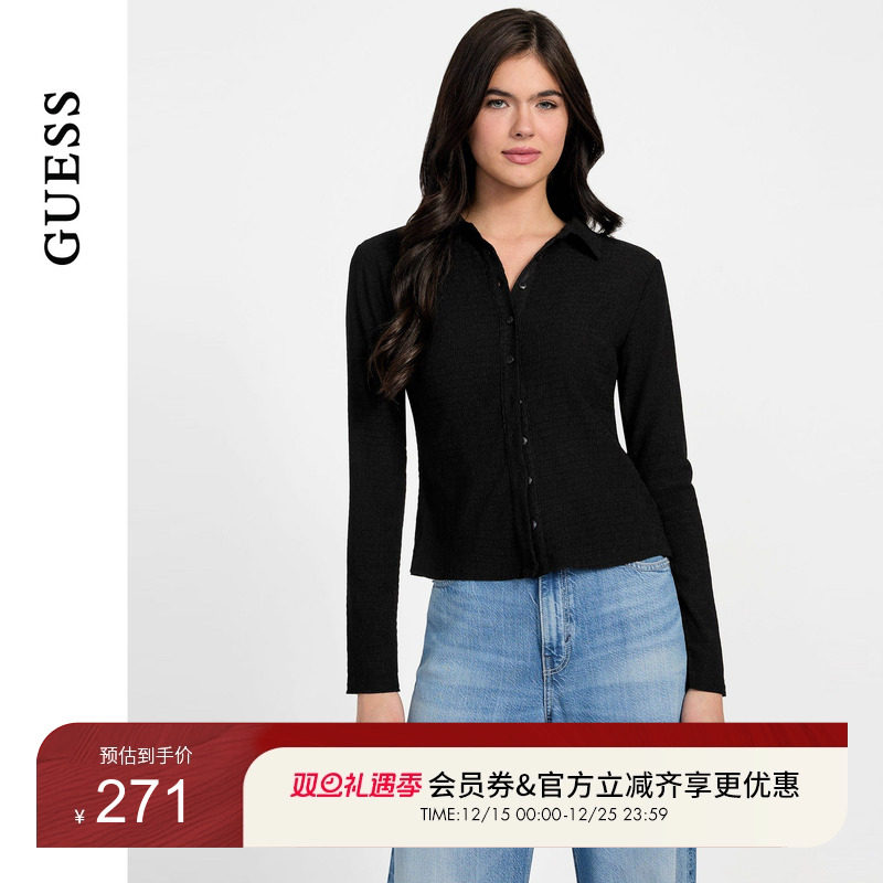 GUESS女士纽扣修身纯色百搭毛针织衫-W3YP39KBT00