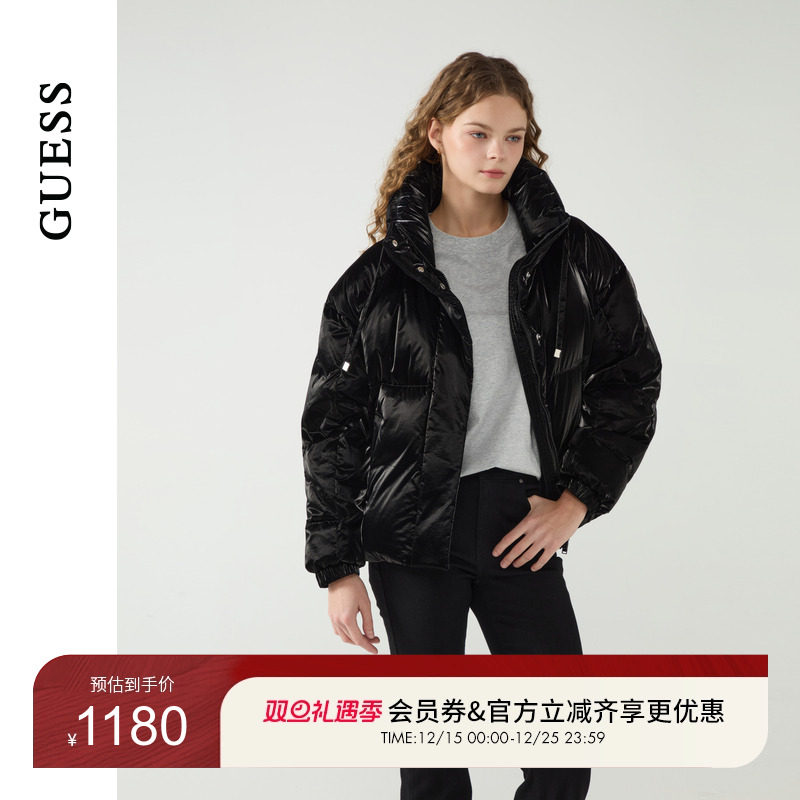 GUESS休闲纯色立领绗缝羽绒服