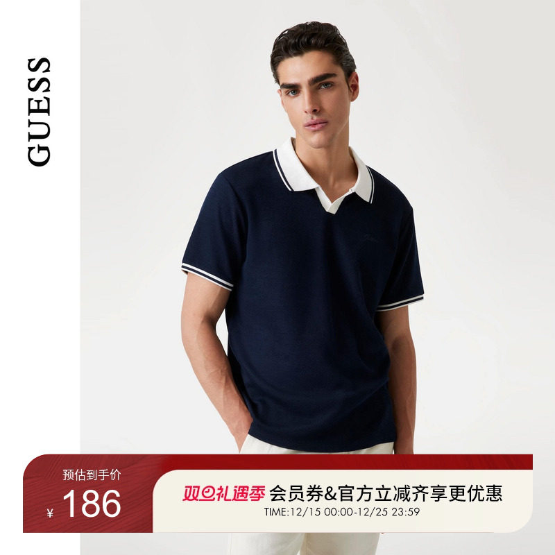 GUESS男士Polo领撞色通勤针织短袖T恤-M4YP17KCBE0