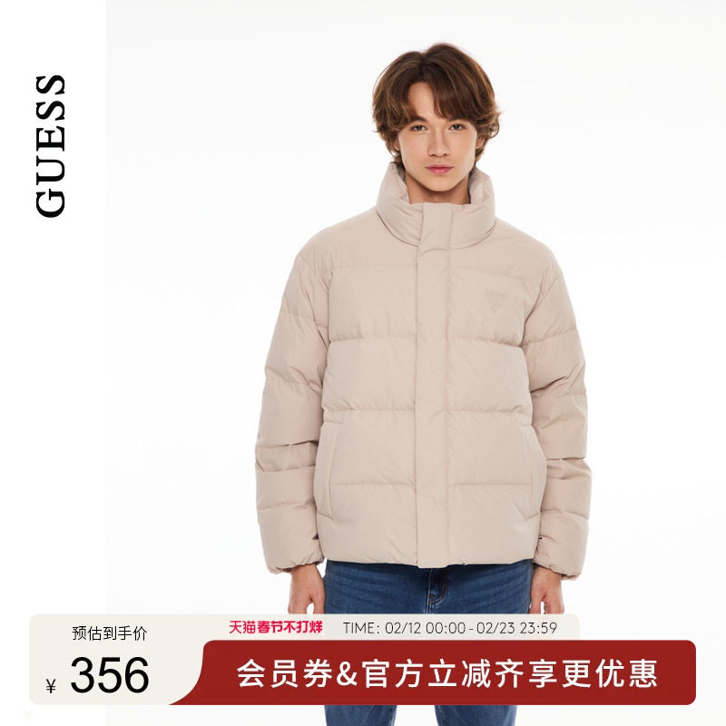 GUESS男士简约时尚立领短款休闲款面包服羽绒服外套M2BL958105Z