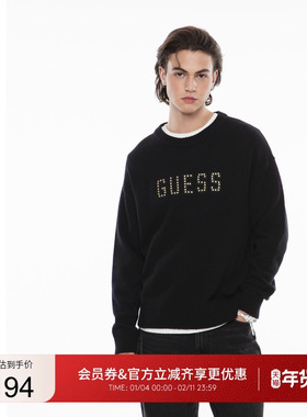 GUESS男士休闲镶钻logo设计羊毛毛衣-M4PR71Z0W90