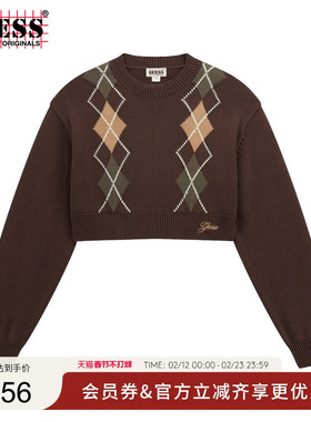 GUESSOriginals女士菱格圆领短款针织衫-W5RR45Z3K70