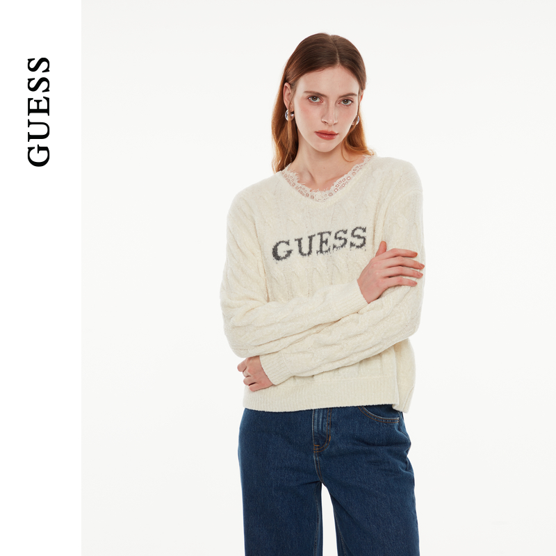 GUESS蕾丝花边含羊毛针织衫