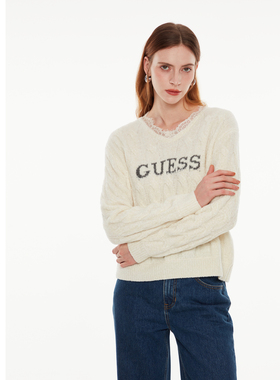 GUESS女士甜美蕾丝花边含羊毛针织衫-Q4PR63Z0W90