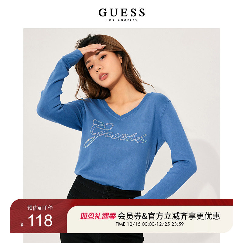 女士字母短款V领针织衫