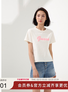 GUESS女士黑粉白粉撞色芭比搭配T恤短袖-Q4PI09K2Q40