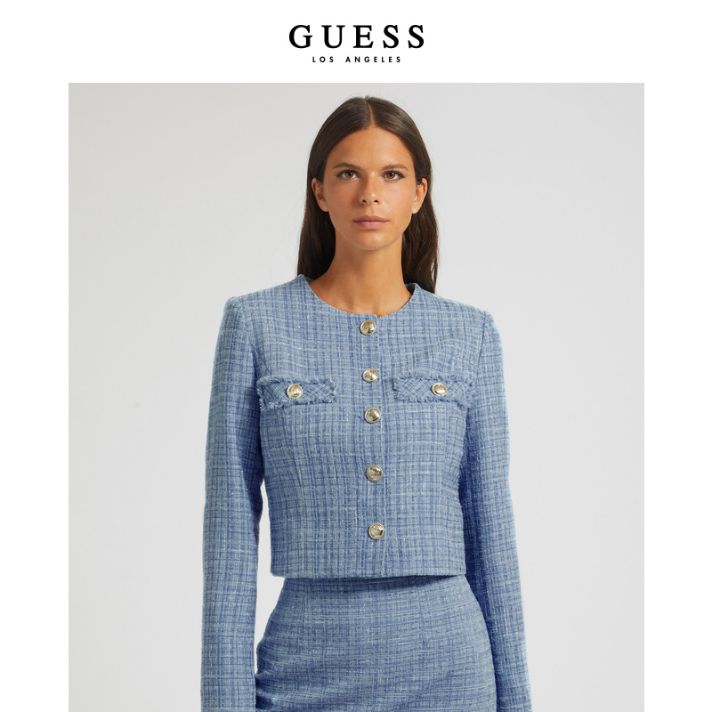 GUESS小香风毛呢外套气质短外套