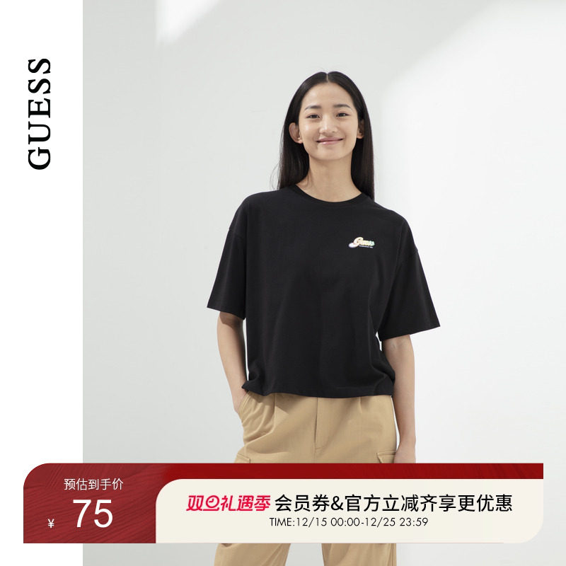GUESSlogo多巴胺短袖T恤