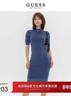 女士法式高级感印花圆领短袖针织连衣裙-W3YK39Z37K0