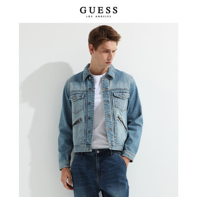 GUESS牛仔夹克拉链口袋