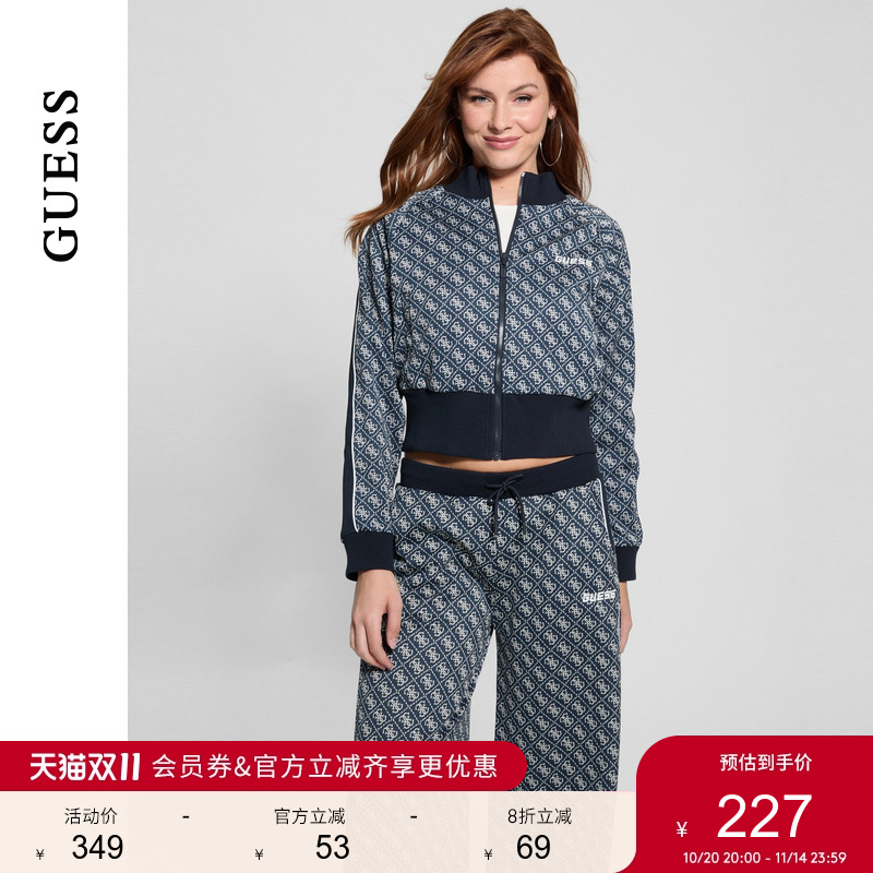 GUESS老花休闲拉链开襟卫衣