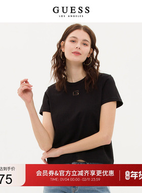 GUESS女士简约设计感镂空刺绣烫钻薄款短袖T恤-W3PP50K2Q45