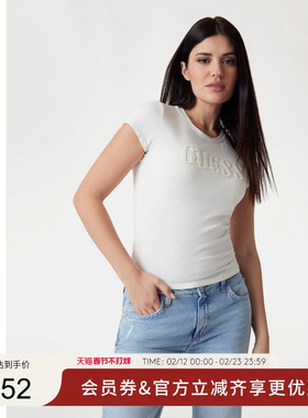 GUESS女士休闲纯色百搭修身圆领短袖T恤-W5GI42J1314