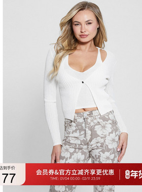 GUESS女士挂脖V领假两件小香风针织外套-W4YR37Z3G32