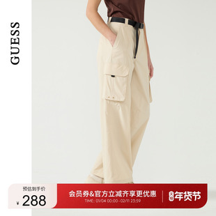 GUESS女士纯色简约口袋工装休闲长裤-Q5PA77W55R0