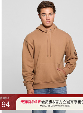 GUESS男士纯色日常休闲连帽长袖卫衣-M4BQ05KBJ31