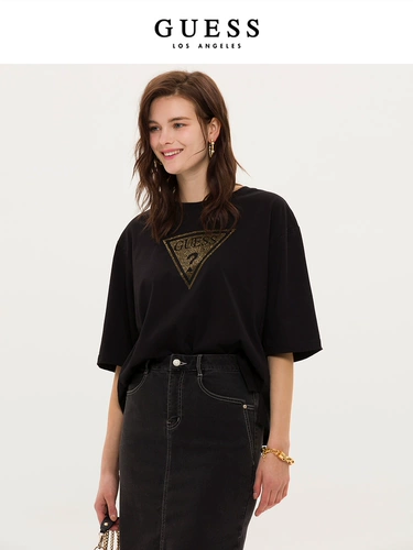 GUESS Женская французская чистое хлопковое бриллиантовое дизайн короткий круглый шейный плеч