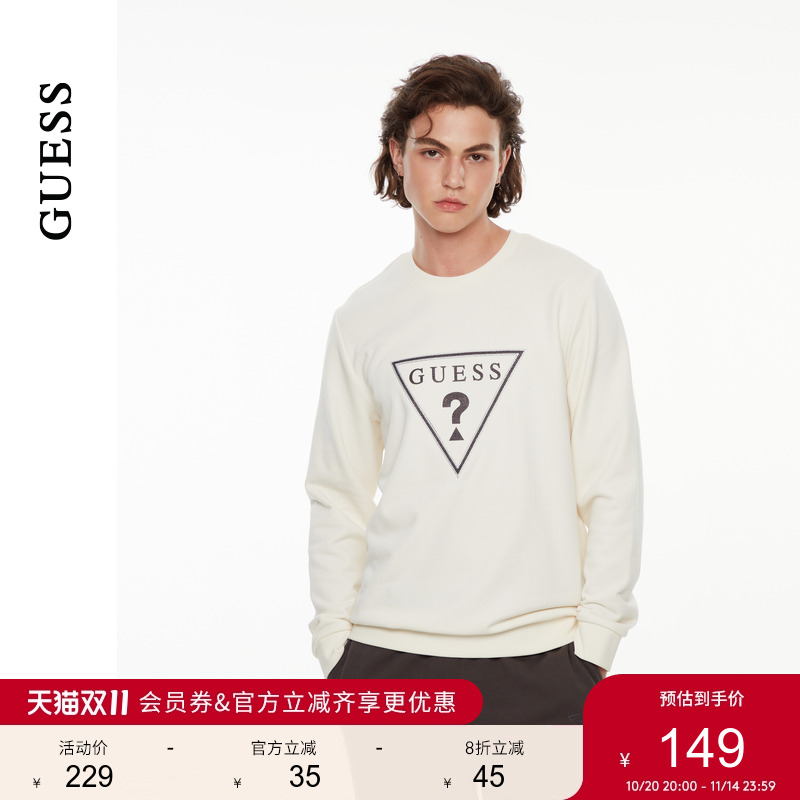 GUESS三角logo撞色长袖卫衣