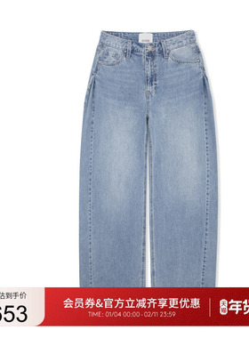 GUESS女士简约款百搭水洗阔腿直筒牛仔裤-YP2D7075