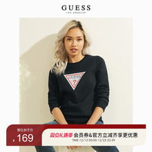 GUESS情侣2020新冬女倒三角LOGO圆领加绒套头卫衣-YK3K6420K-BLK