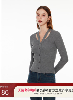 GUESS 女士纯色镂空休闲气质针织上衣-Q4PR61Z0W90