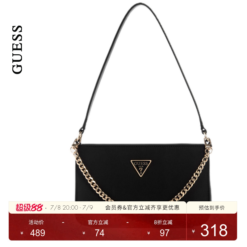 GUESS25年新款夏季女士经典简约黑丝绒链条单肩腋下包-EYG839573